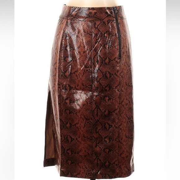 Express x Negin Mirsalehi Brown Snakeskin Print Faux Leather Midi Skirt Size 2 - Picture 4 of 8